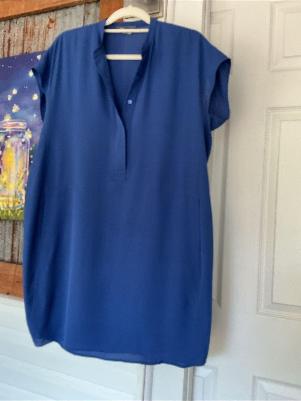 Vince Royal Blue Relaxed V-Neck Tunic 100%silk